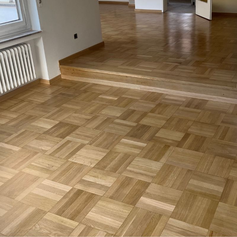 Stabparkett Eiche in Würfelform verlegt Würfel auf 5 Stäben